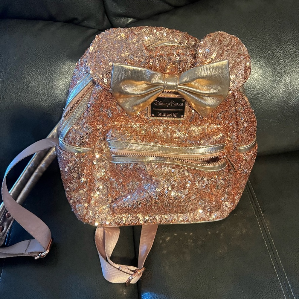 Loungefly Gold Sequin Backpack with Bow